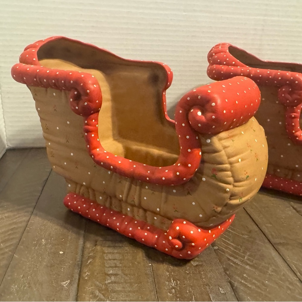 Vintage Kimple Mold Ceramic Sleigh Set - Hand Painted Polka Dot - Picture 5 of 11